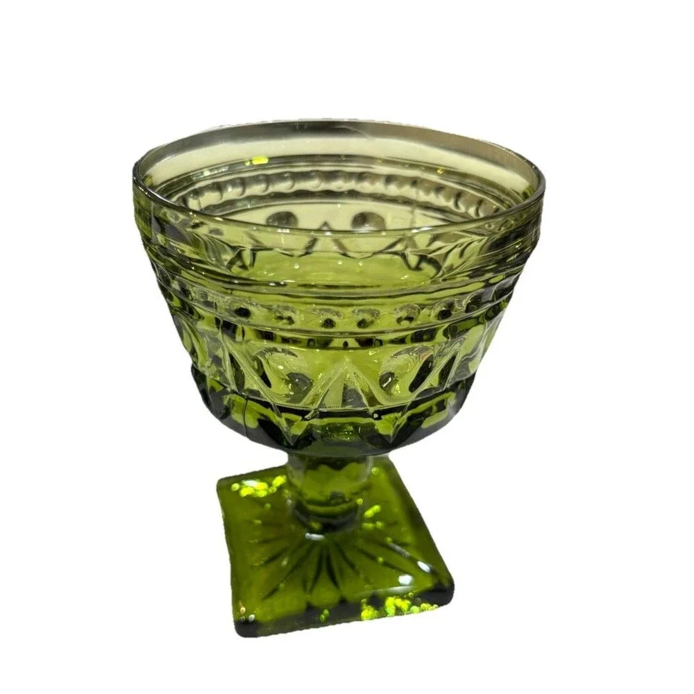 Sets Of Four (4) Vintage Indiana Green Glass Mid Century Goblets Sherbet Glasses